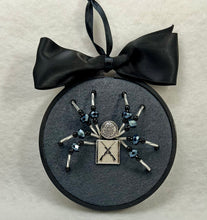 Load image into Gallery viewer, Vintage Silver Long Gun Cufflink on Grey 4 Inch Hoop Spider
