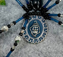 Load image into Gallery viewer, Vintage Cufflink Silver &amp; Blue Portrait on Grey 6 Inch Hoop Spider
