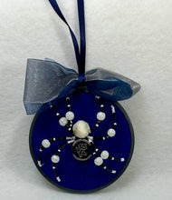 Load image into Gallery viewer, Vintage Metal Silver Lion Cufflink on Blue 4 Inch Hoop Spider
