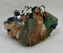 Load image into Gallery viewer, Malachite &amp; Azurite Display with Blue Goldstone Spiderling
