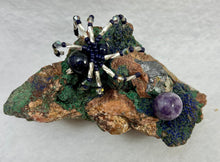 Load image into Gallery viewer, Malachite &amp; Azurite Display with Blue Goldstone Spiderling
