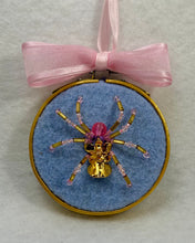 Load image into Gallery viewer, Vintage Cufflink Gold Orchid on Blue 3 Inch Hoop Spider
