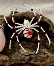 Load image into Gallery viewer, Beaded Peppermint Swirl Christmas Spider
