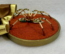 Load image into Gallery viewer, Vintage Gold Glass Peridot Cufflink on Rust 4 Inch Hoop Spider
