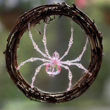 Load image into Gallery viewer, Hand Beaded Crystal Pink Queen Sun Catcher Spider
