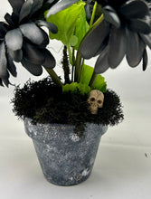 Load image into Gallery viewer, Black Daisy Eyeball Flower Pot with Purple Glass Mini Spider
