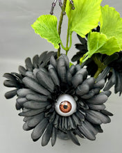 Load image into Gallery viewer, Black Daisy Eyeball Flower Pot with Purple Glass Mini Spider
