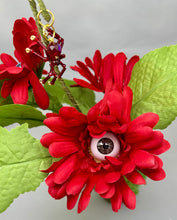 Load image into Gallery viewer, Red Daisy Eyeball Flower Pot with Purple Glass Mini Spider
