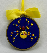 Load image into Gallery viewer, Vintage Cufflink Primary Paint Spots on Blue 3 Inch Hoop Spider
