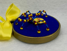 Load image into Gallery viewer, Vintage Cufflink Primary Paint Spots on Blue 3 Inch Hoop Spider
