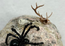Load image into Gallery viewer, Quartz Geode Display with Rainbow Obsidian Spiderling
