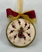 Load image into Gallery viewer, Vintage Gold &amp; Red Cufflink on Cream 4 Inch Hoop Spider
