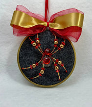Load image into Gallery viewer, Vintage Gold &amp; Red Cufflink on Dark Grey 4 Inch Hoop Spider
