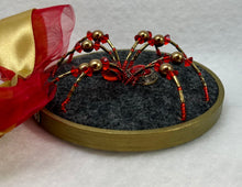 Load image into Gallery viewer, Vintage Gold &amp; Red Cufflink on Dark Grey 4 Inch Hoop Spider
