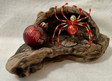 Load image into Gallery viewer, Beaded Red &amp; Gold Swirl Christmas Spider
