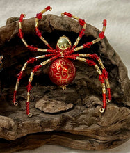 Load image into Gallery viewer, Beaded Red &amp; Gold Swirl Christmas Spider

