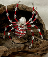 Load image into Gallery viewer, Beaded Red &amp; Silver Stripe Christmas Spider
