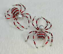 Load image into Gallery viewer, Beaded Red &amp; Silver Stripe Christmas Spider
