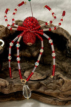Load image into Gallery viewer, Beaded Red Sparkle Crystal Drop Christmas Spider
