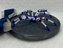Load image into Gallery viewer, Vintage Silver Metal with Blue &amp; Clear Stones Cufflink on Grey 4 Inch Hoop Spider
