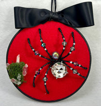 Load image into Gallery viewer, Large Cut Crystal Silver Bezel on Red 6 Inch Hoop Spider
