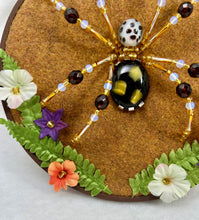 Load image into Gallery viewer, Vintage Cufflink Gold &amp; Black Glass on Coffee 6 Inch Hoop Spider
