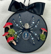 Load image into Gallery viewer, Vintage Cufflink Silver &amp; Blue Portrait on Dark Grey 6 Inch Hoop Spider
