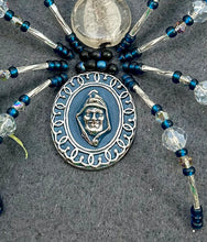 Load image into Gallery viewer, Vintage Cufflink Silver &amp; Blue Portrait on Dark Grey 6 Inch Hoop Spider
