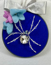 Load image into Gallery viewer, Large Cut Crystal Silver Bezel on Blue 6 Inch Hoop Spider
