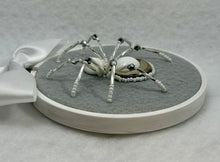 Load image into Gallery viewer, Vintage Gold and White Cufflink on Light Grey 4 Inch Hoop Spider
