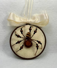 Load image into Gallery viewer, Vintage Wood Cufflink on Cream 4 Inch Hoop Spider
