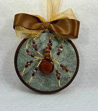 Load image into Gallery viewer, Vintage Wood Cufflink on Green 4 Inch Hoop Spider
