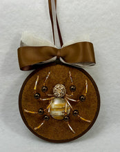 Load image into Gallery viewer, Vintage Yellow Striped Jasper Cufflink on Coffee 4 Inch Hoop Spider
