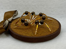 Load image into Gallery viewer, Vintage Yellow Striped Jasper Cufflink on Coffee 4 Inch Hoop Spider
