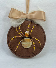 Load image into Gallery viewer, Vintage Yellow Striped Jasper Cufflink on Brown 4 Inch Hoop Spider
