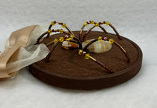 Load image into Gallery viewer, Vintage Yellow Striped Jasper Cufflink on Brown 4 Inch Hoop Spider
