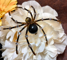 Load image into Gallery viewer, Beaded Silver Sheen Obsidian Spider
