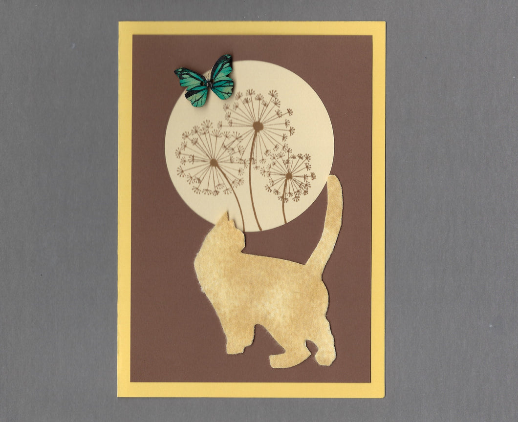 Handmade Custom Fabric Frodo the Friendly Cat Blank Greeting Card
