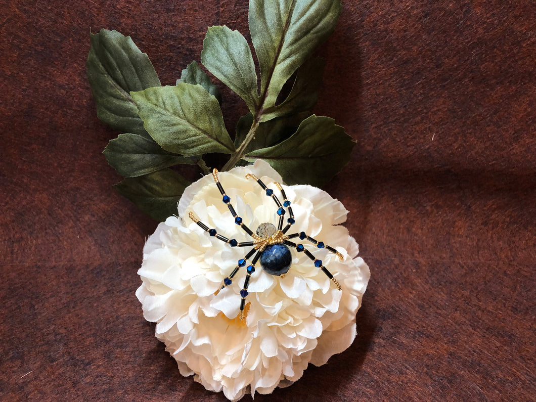 Beaded Lapis and Crystal Spider