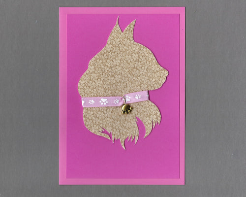Handmade Custom Longhaired Cat Silhouette Pink Cat Blank Greeting Card