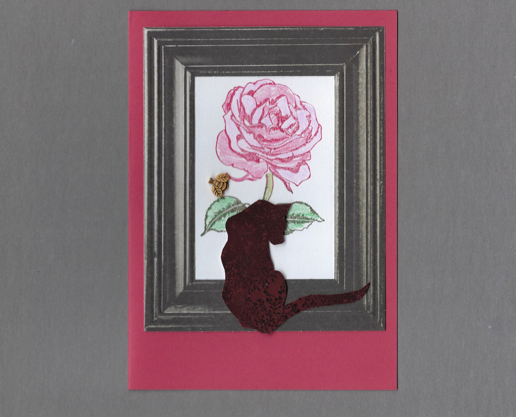 Handmade Custom Fabric Pepper the Pensive Cat Blank Greeting Card