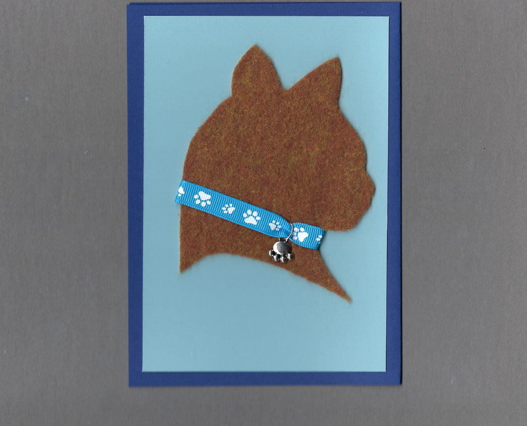 Handmade Custom Shorthaired Silhouette Blue Cat Blank Greeting Card