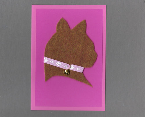 Handmade Custom Shorthaired Silhouette Pink Cat Blank Greeting Card