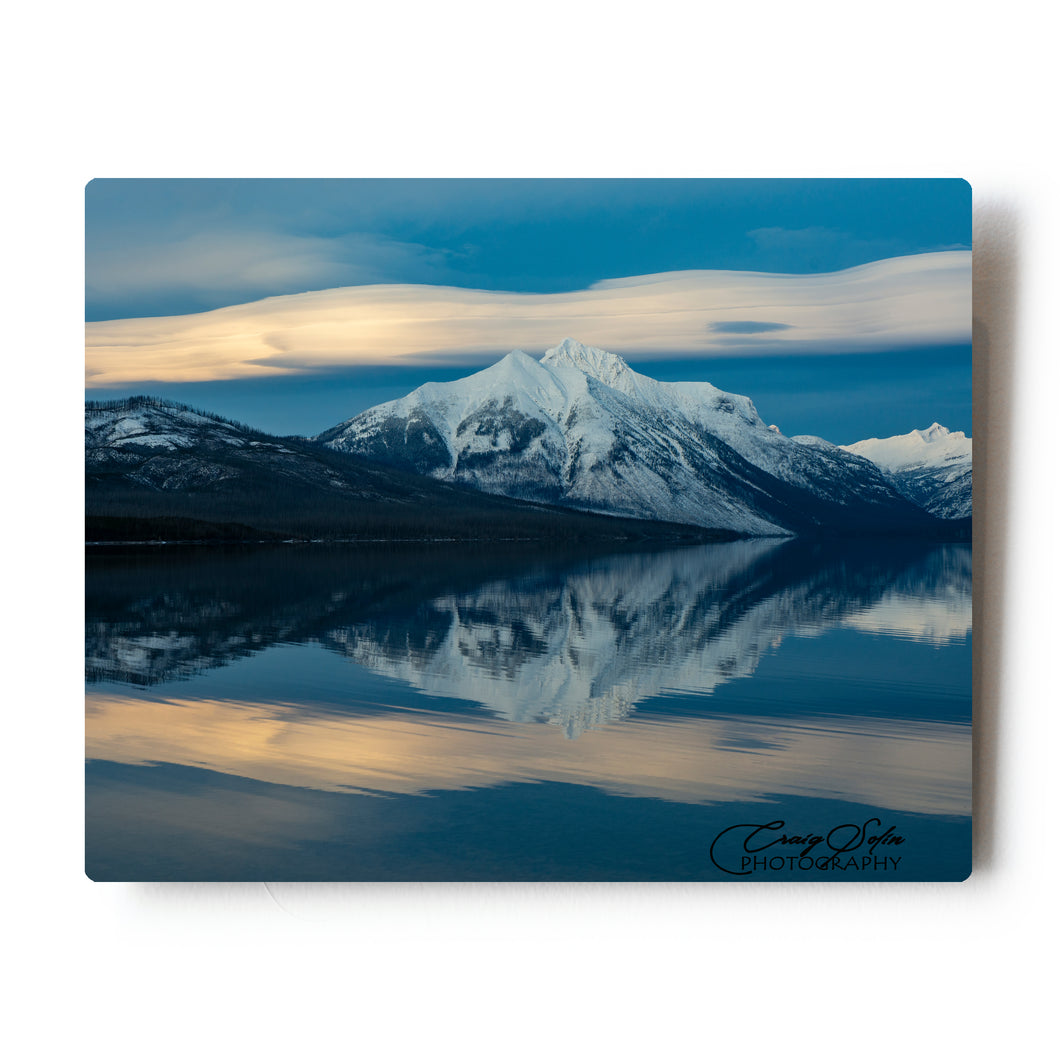 Lenticular Sunset Reflection over Lake McDonald Glacier National Park 8 X 10 Photographic Metal Print